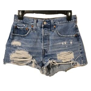 Levi's 501 Original Button Fly High Rise Shorts Distressed Raw Hem Size 26
